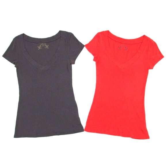Old Navy Fitted Tee Bundle M | Orange Coral & Charcoal V-Necks - Picture 3 of 15